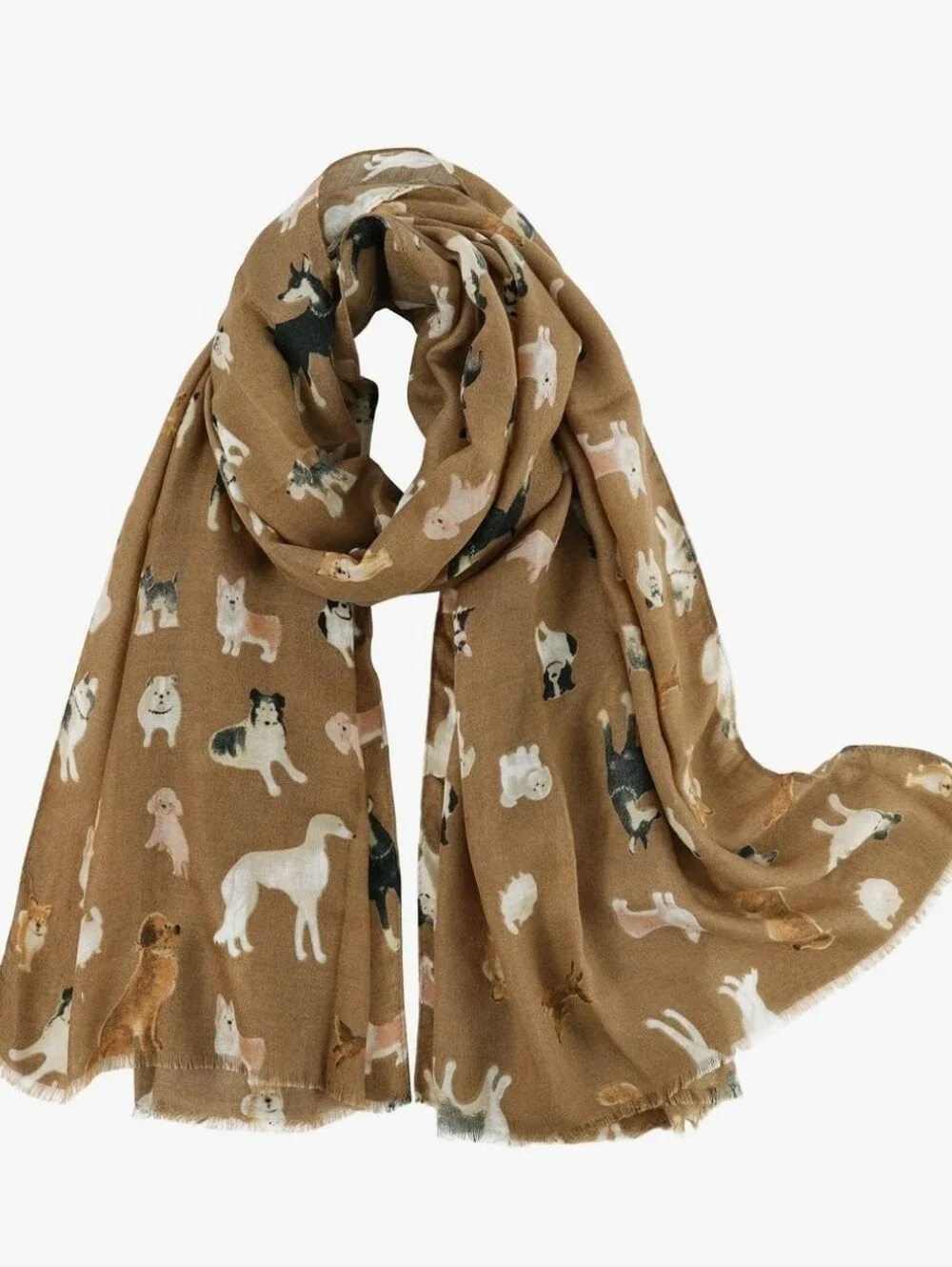 Dog Print Lightweight Scarf in Brown - Fashionable Pet Lover Accessory